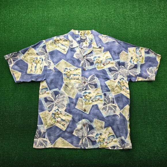 Tommy Bahama Hawaiian Shirt Mens Large Button Up Short Sleeve Vintage 100% Linen - Picture 1 of 9